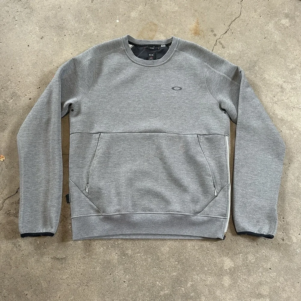 Y2K Oakley Icon Crewneck Sweatshirt Size L‎ Performance Pullover Gray Stretch